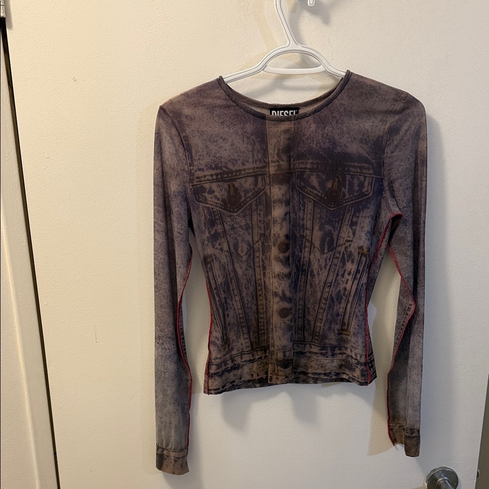 Diesel Sheer Denim Print Long Sleeve Top